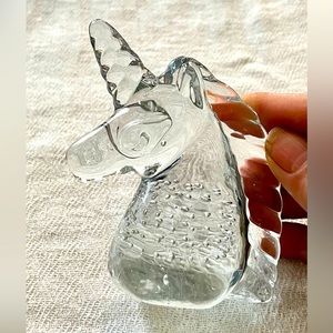 Vintage Clear Bubble Controlled Blown Glass Unicorn Figurine Paperweight